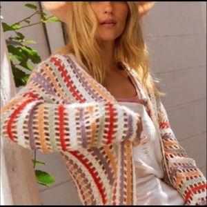 POL Cream Multi stripe Open Cardigan tassel.